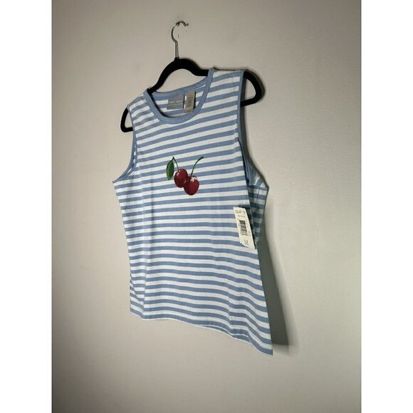 First Issue Liz Claiborne Blue White Striped Cherry Tank y2K Size Medium… - Picture 5 of 11